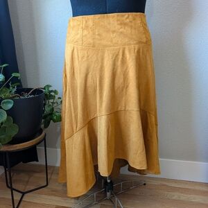 Anthropology Suede Mustard Yellow Skirt